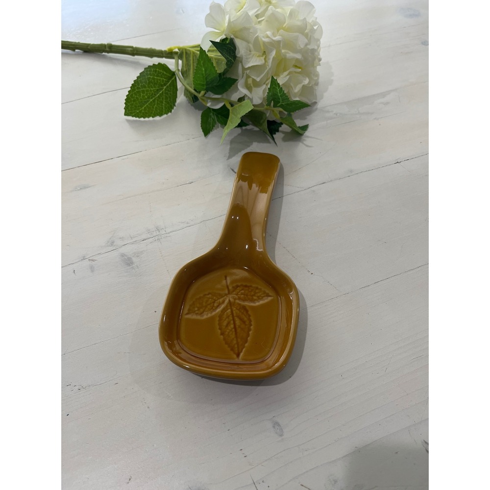 Lillian Vernon Glazed Ceramic Spoon Rest Kitchen Utensil Holder Leaf‎ Decor
